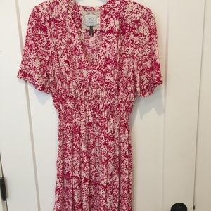 Anthropologie Pink Floral Short Sleeve Dress